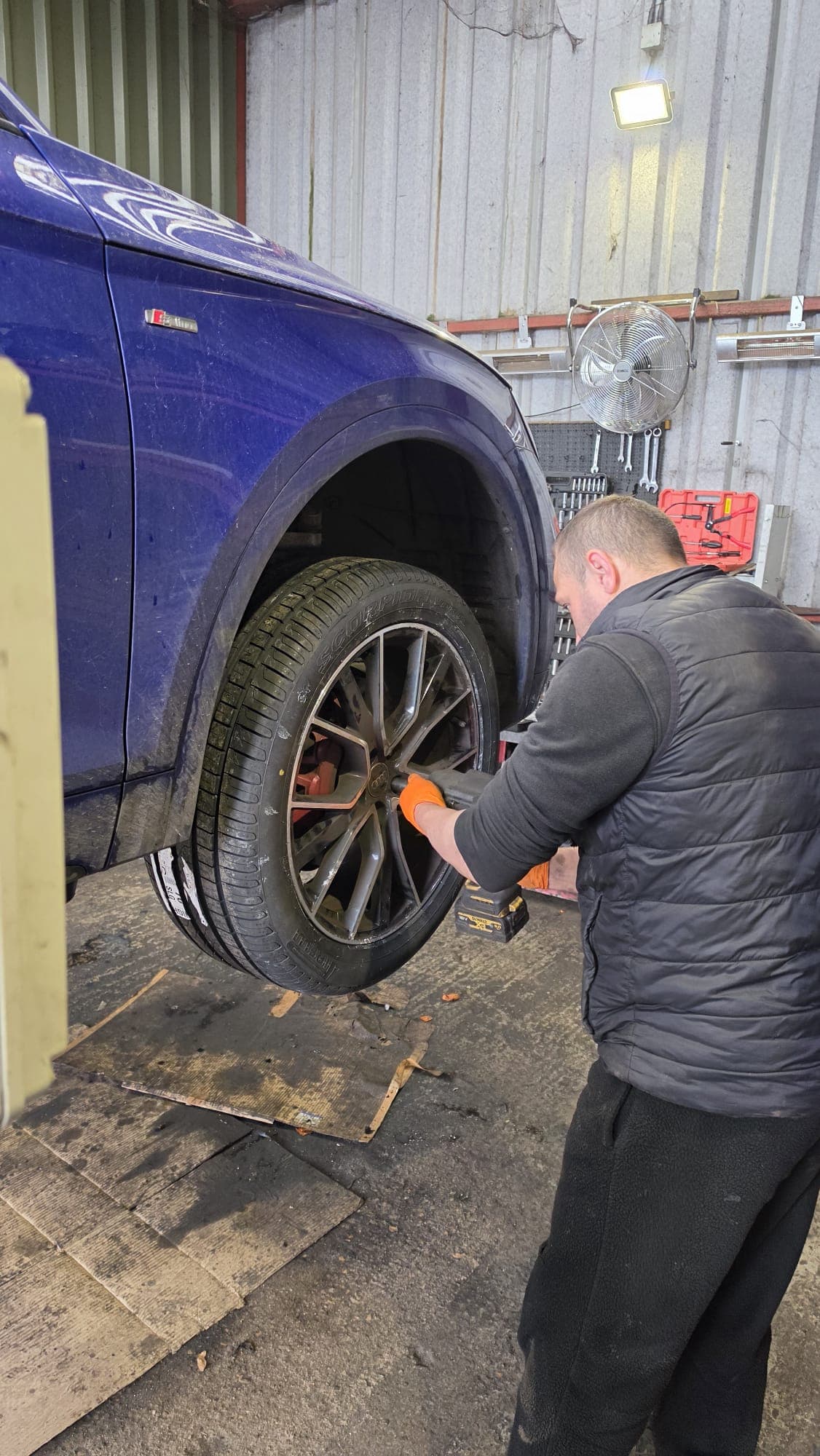 Technicians running engine diagnostics